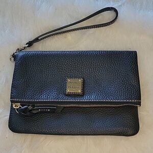 DOONEY & BOURKE NeW Black Pebbled Leather Fold Over‎ Wristlet Wallet Clutch Bag